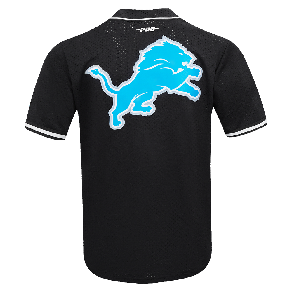 NFL DETROIT LIONS SCRIPT TAIL MEN'S MESH BUTTON DOWN SHIRT (BLACK)