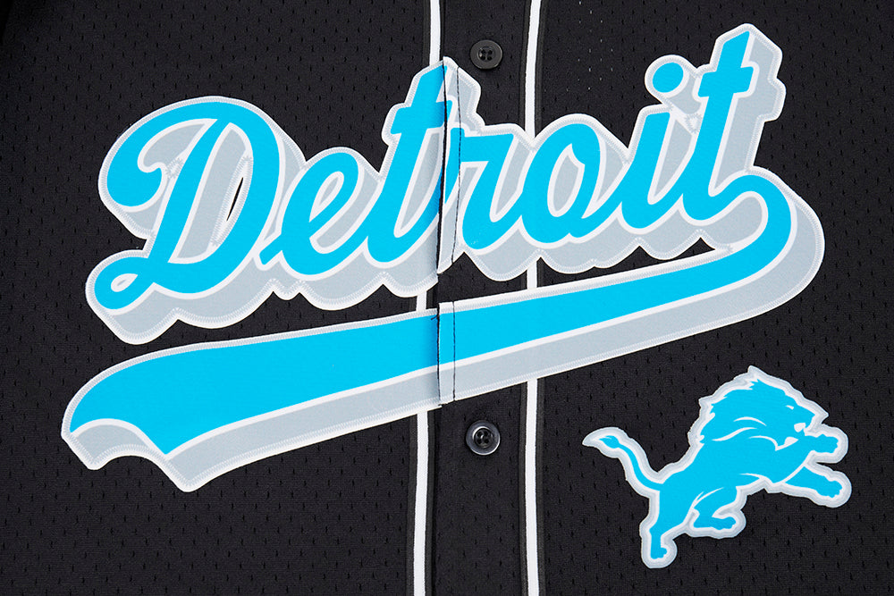 NFL DETROIT LIONS SCRIPT TAIL MEN'S MESH BUTTON DOWN SHIRT (BLACK)