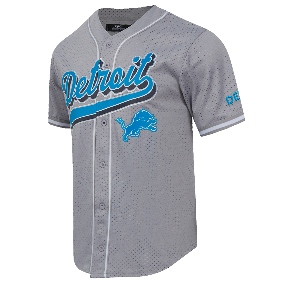 NFL DETROIT LIONS SCRIPT TAIL MEN'S MESH BUTTON DOWN SHIRT (GRAY)