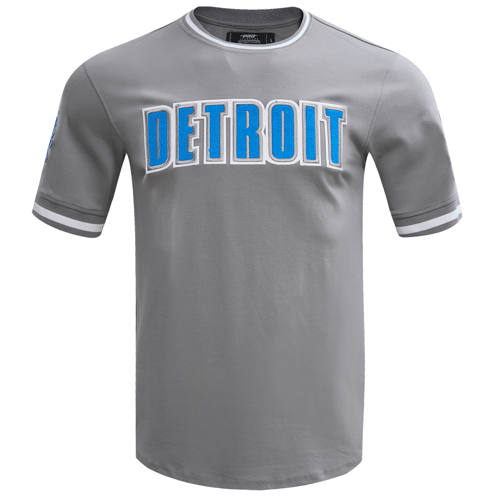 NFL DETROIT LIONS CLASSIC CHENILLE T-SHIRT EN MAILLE DOUBLE POUR HOMME (GRIS)