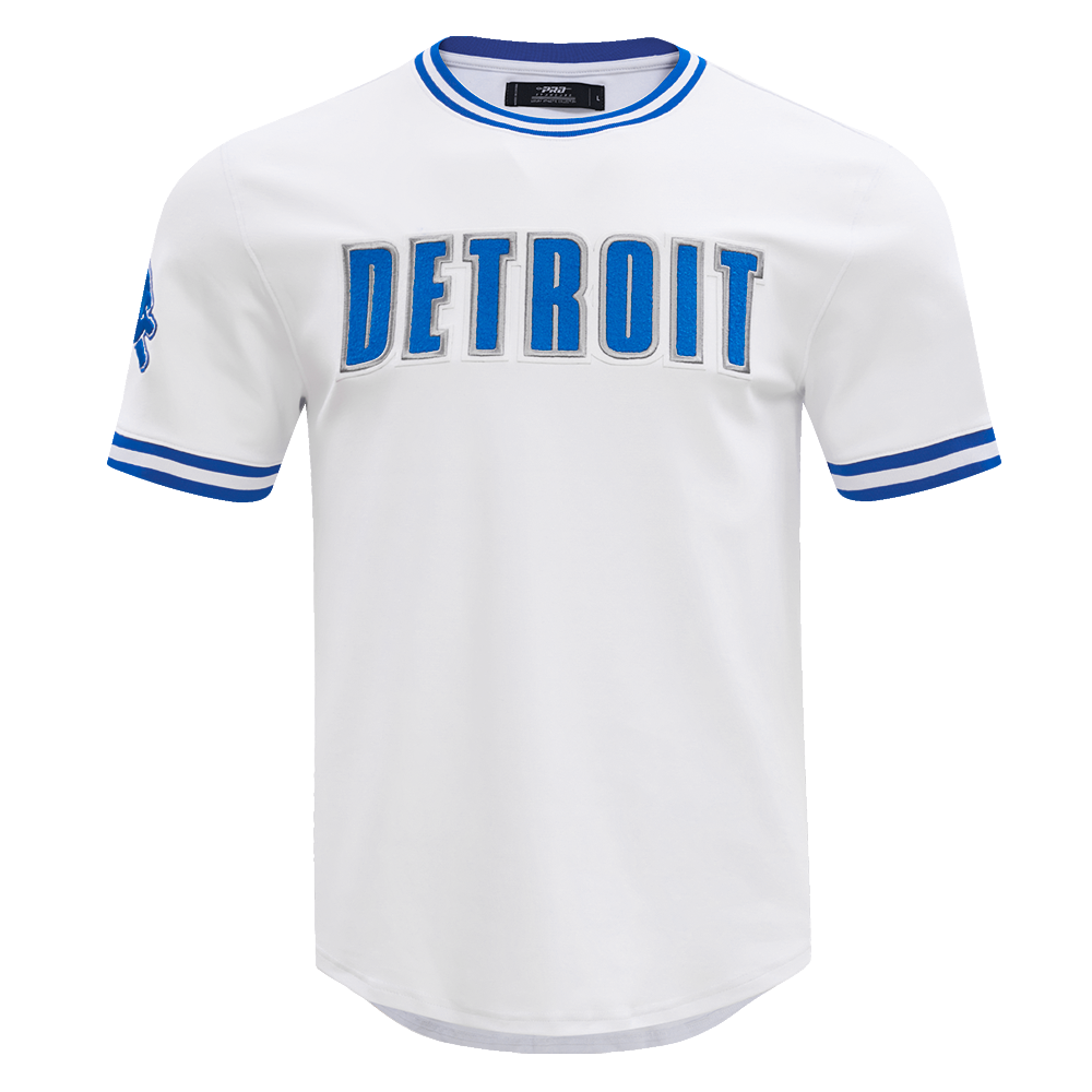 NFL DETROIT LIONS CLASSIC CHENILLE T-SHIRT EN MAILLE DOUBLE POUR HOMME (BLANC)