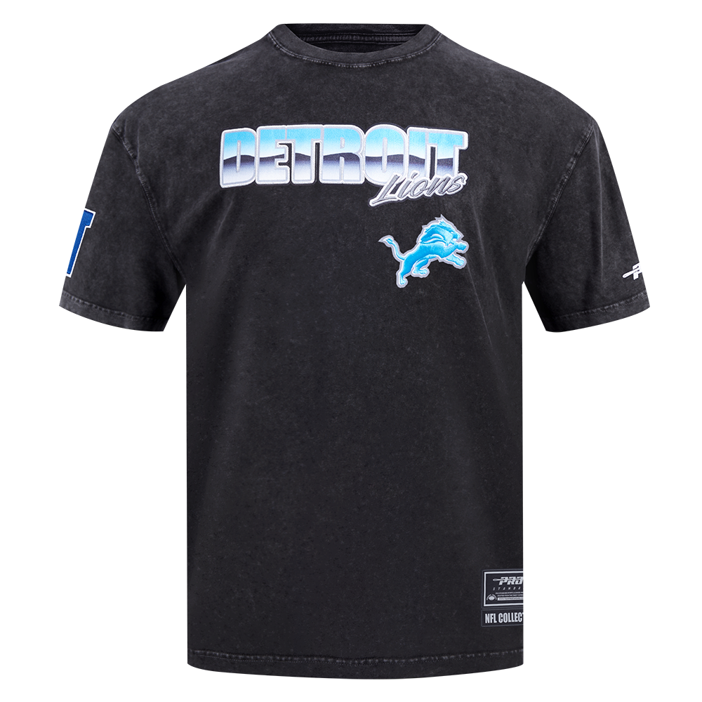 NFL DETROIT LIONS T-SHIRT CHROME EN JERSEY DE COTON À ÉPAULES TOMBANTES POUR HOMME (NOIR DÉLAVÉ)