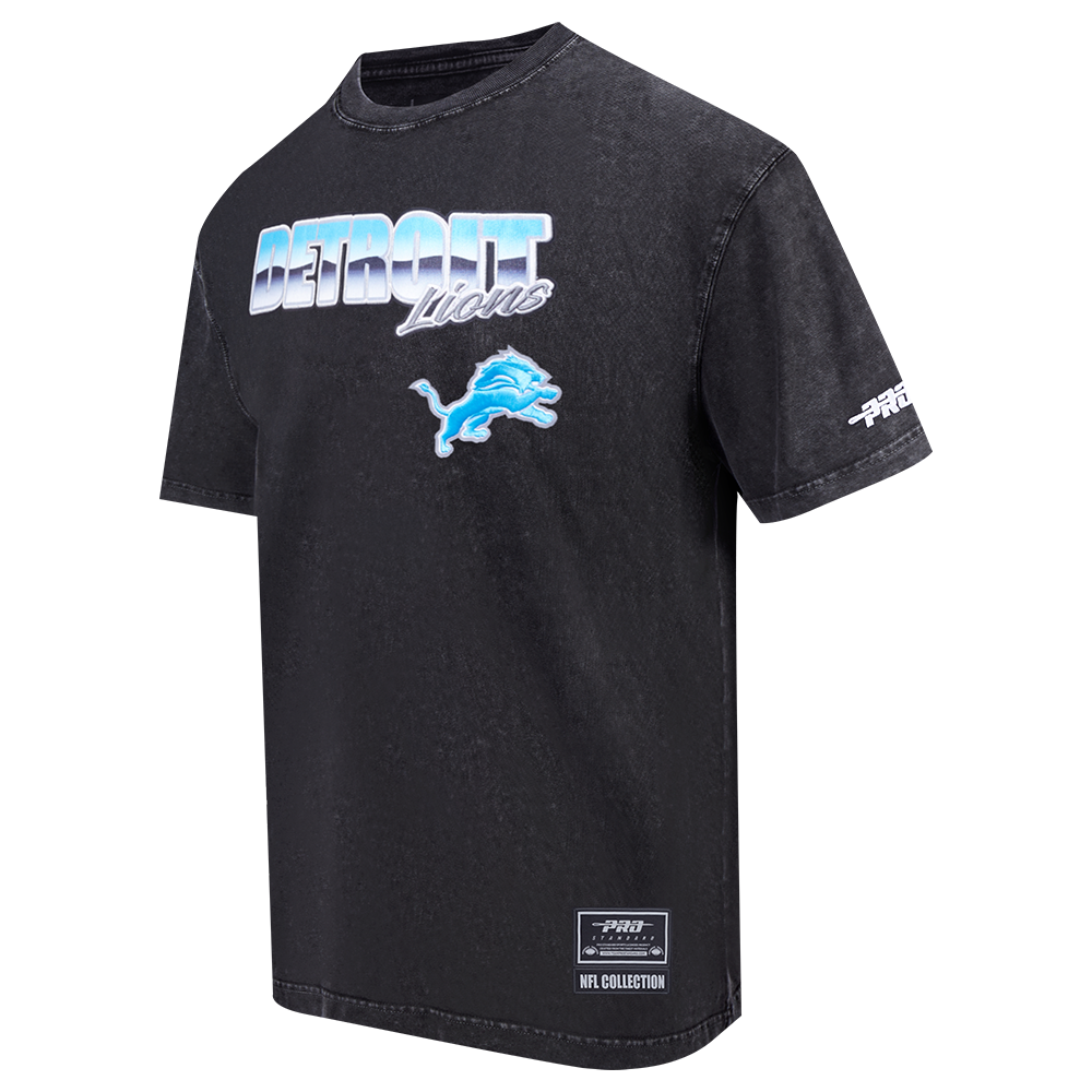 NFL DETROIT LIONS T-SHIRT CHROME EN JERSEY DE COTON À ÉPAULES TOMBANTES POUR HOMME (NOIR DÉLAVÉ)