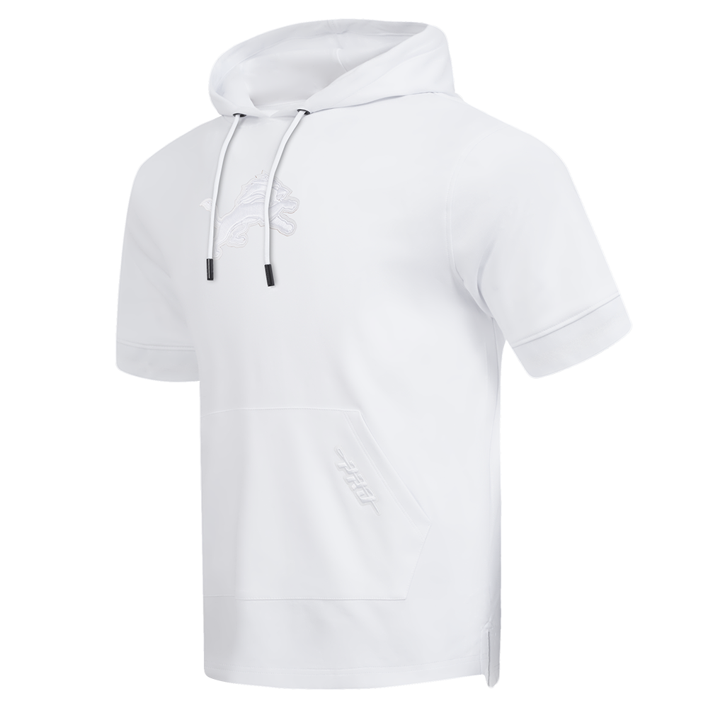 NFL DETROIT LIONS WHITE OUT MEN'S SHORT SLEEVE PULLOVER HOODIE (WHITE)