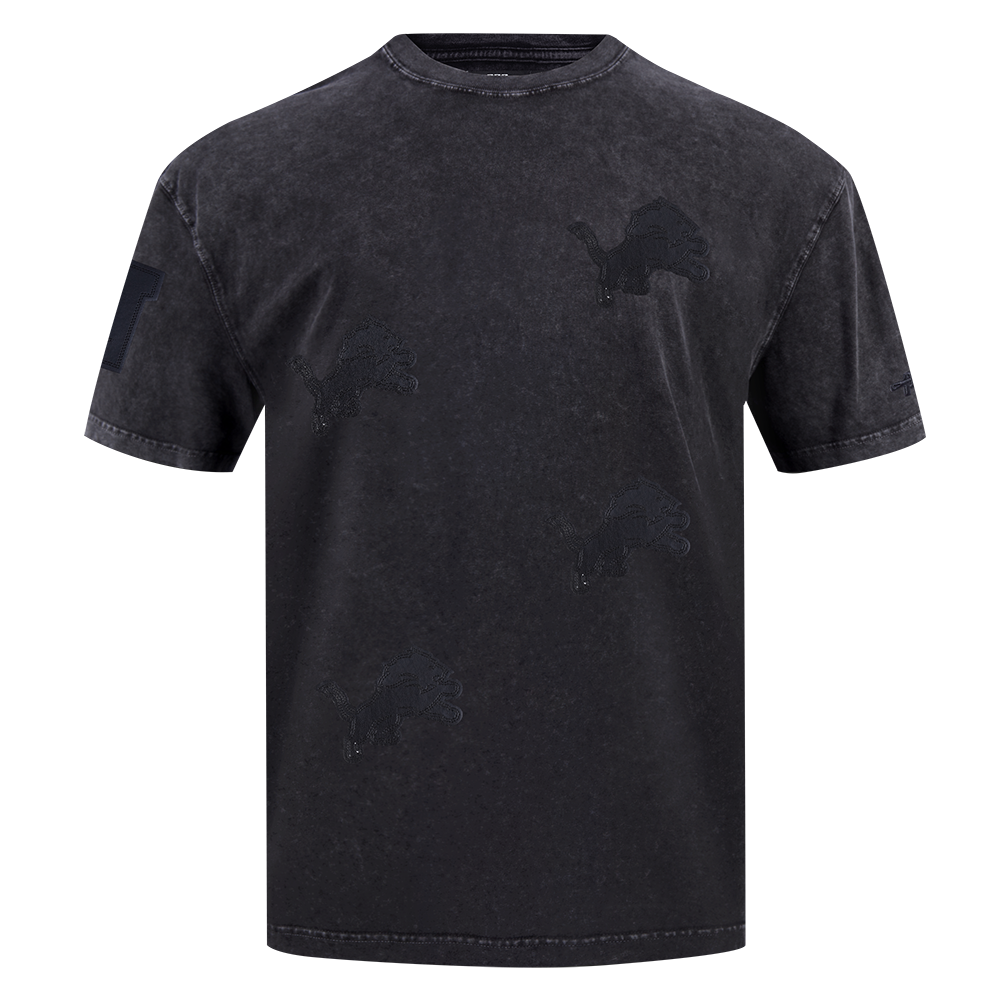 NFL DETROIT LIONS WASHED VANGUARD T-SHIRT À MANCHES COURTES POUR HOMME (NOIR DÉLAVÉ)