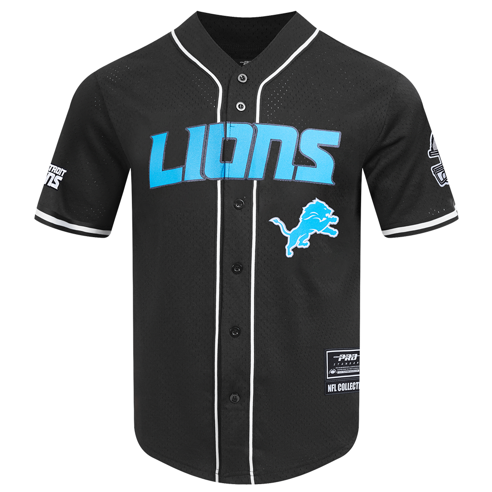 NFL DETROIT LIONS MEN'S MESH BUTTON DOWN SHIRT (BLACK)