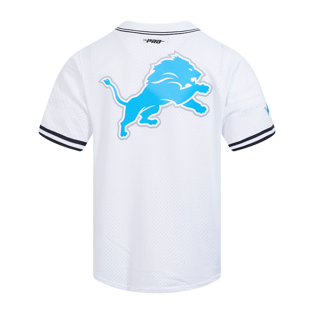 NFL DETROIT LIONS MESH CHEMISE BOUTONNÉE POUR HOMME (BLANC/NOIR/BLANC)