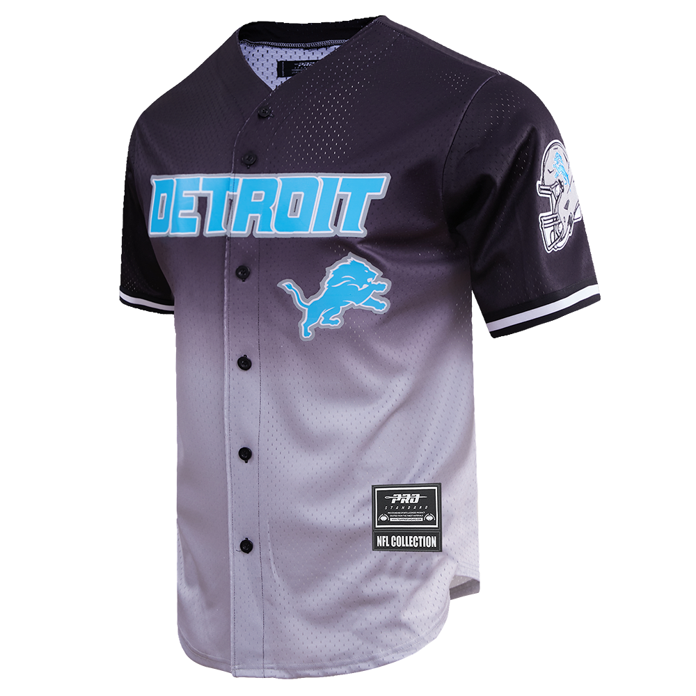 NFL DETROIT LIONS TEAM MEN'S MESH BUTTON DOWN SHIRT (BLACK/GRAY)