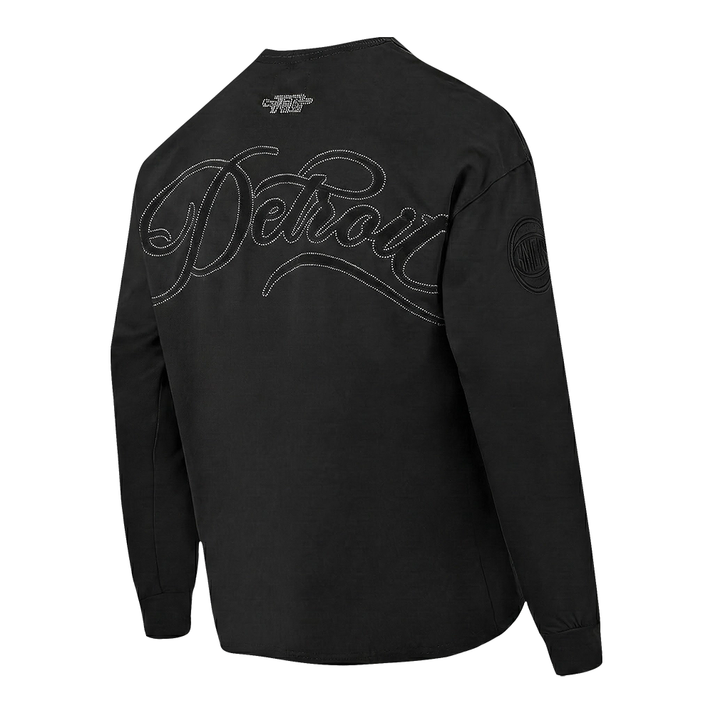 NFL DETROIT LIONS BLACKOUT MEN'S DROP SHOULDER LS TEE (BLACK)