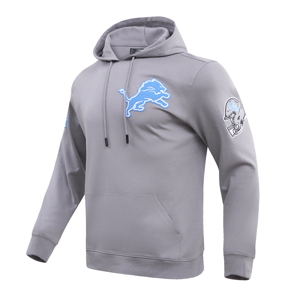 NFL DETROIT LIONS CLASSIC CHENILLE MEN'S DOUBLE KNIT PULLOVER HOODIE (GRAY)