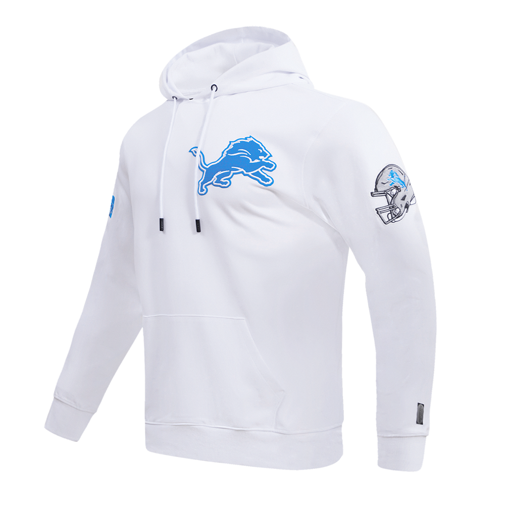 NFL DETROIT LIONS CLASSIC CHENILLE MEN'S DOUBLE KNIT PULLOVER HOODIE (WHITE)