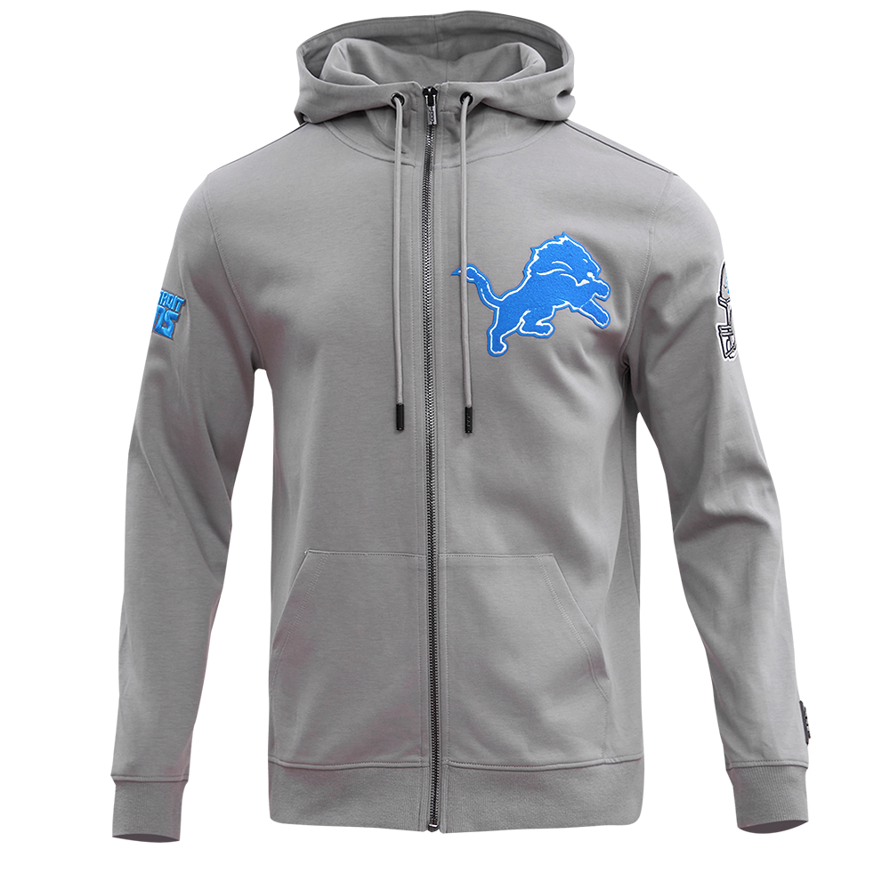 NFL DETROIT LIONS CLASSIC CHENILLE CHANDAIL À CAPUCHON EN MAILLE DOUBLE À GLISSIÈRE POUR HOMME (GRIS)