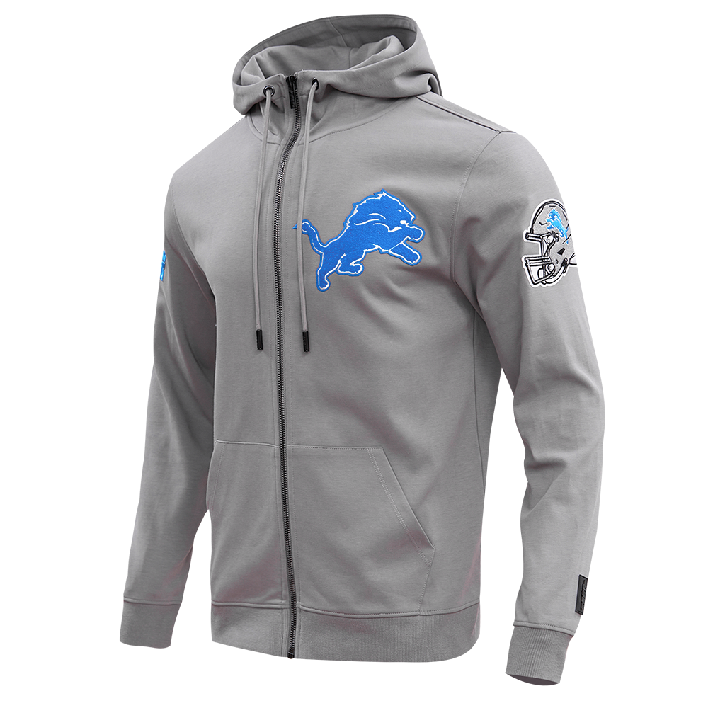 NFL DETROIT LIONS CLASSIC CHENILLE MEN'S DK FULL ZIP PULLOVER HOODIE (GRAY)