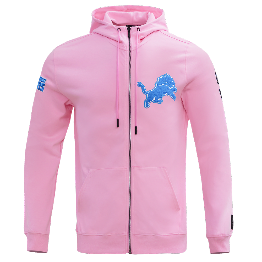 NFL DETROIT LIONS CLASSIC CHENILLE CHANDAIL À CAPUCHON À GLISSIÈRE POUR HOMME (ROSE)