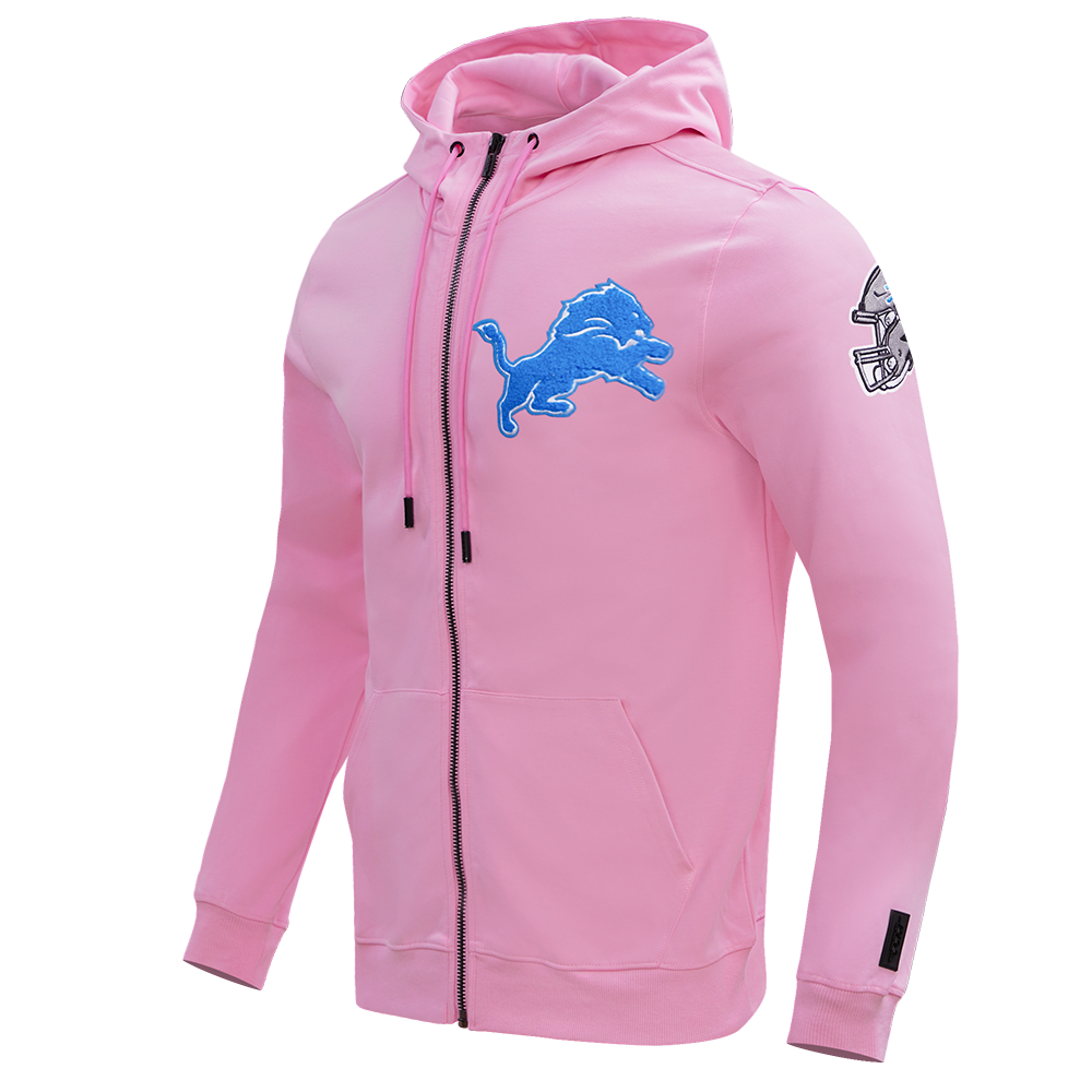 NFL DETROIT LIONS CLASSIC CHENILLE MEN'S FULL ZIP PULLOVER HOODIE (PINK)
