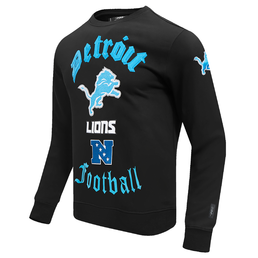 NFL DETROIT LIONS OLD ENGLISH MEN'S CREWNECK (BLACK)