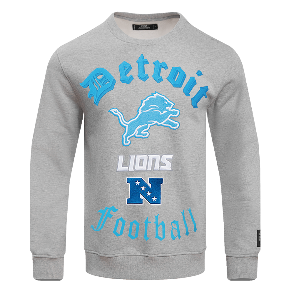 NFL DETROIT LIONS OLD ENGLISH MEN'S CREWNECK (HEATHER GREY)
