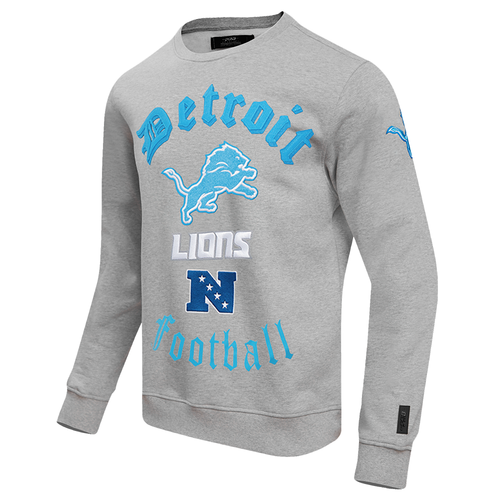 NFL DETROIT LIONS OLD ENGLISH MEN'S CREWNECK (HEATHER GREY)