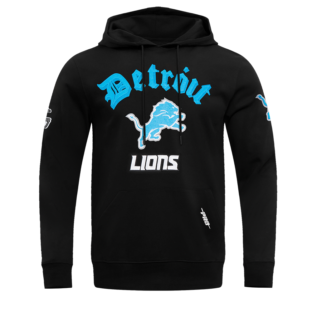 NFL DETROIT LIONS OLD ENGLISH MEN'S PULLOVER HOODIE (BLACK)