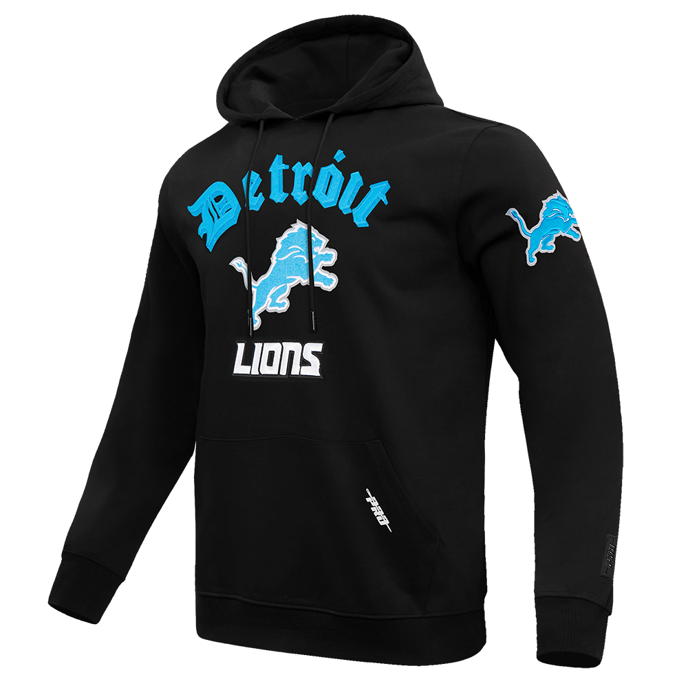 NFL DETROIT LIONS OLD ENGLISH MEN'S PULLOVER HOODIE (BLACK)
