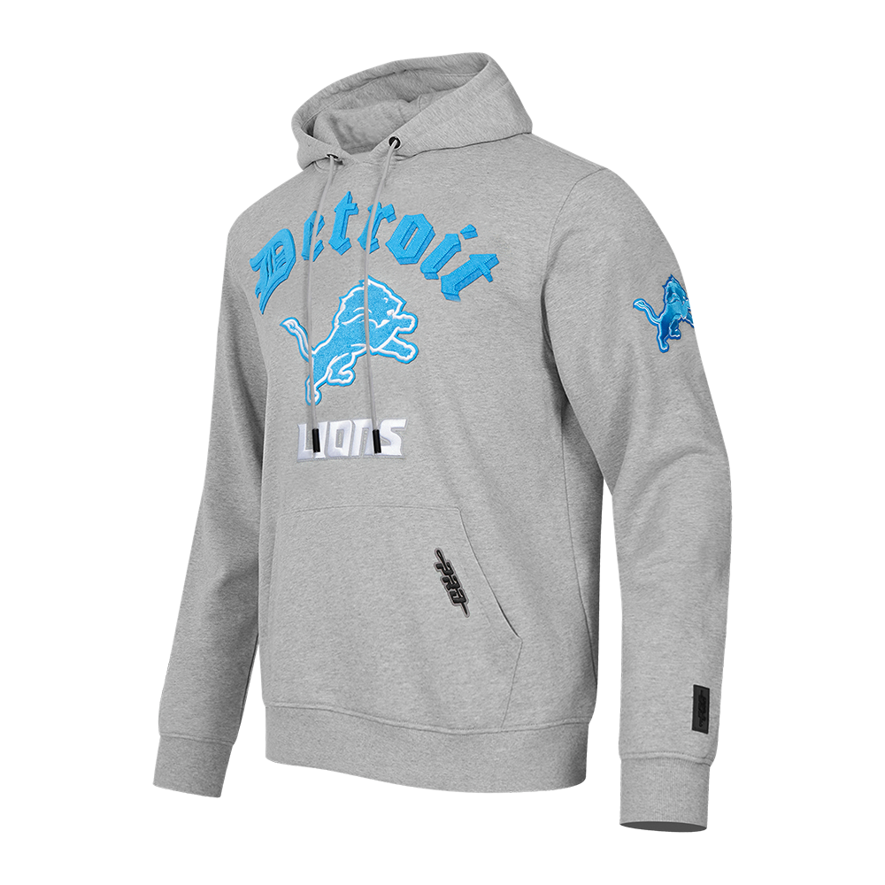 NFL DETROIT LIONS OLD ENGLISH MEN'S PULLOVER HOODIE (HEATHER GREY)