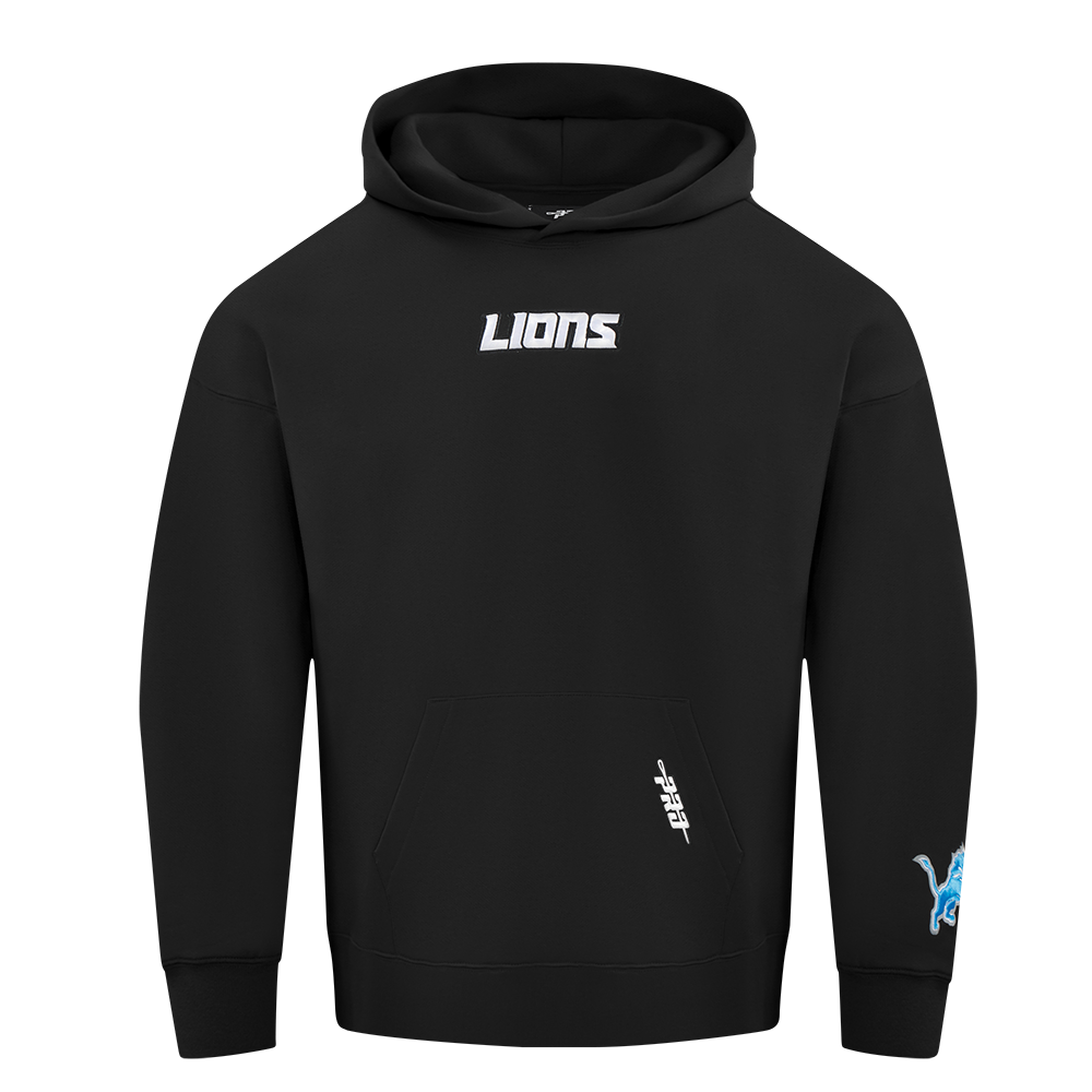 NFL DETROIT LIONS WINGSPAN MEN'S DROP SHOULDER FLEECE PULLOVER HOODIE (BLACK)