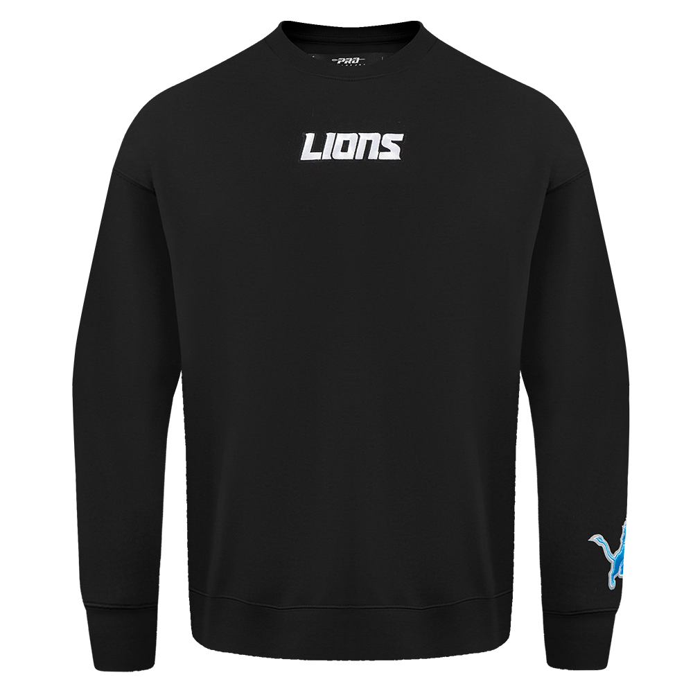 NFL DETROIT LIONS WINGSPAN MEN'S DROP SHOULDER FLEECE CREWNECK (BLACK)