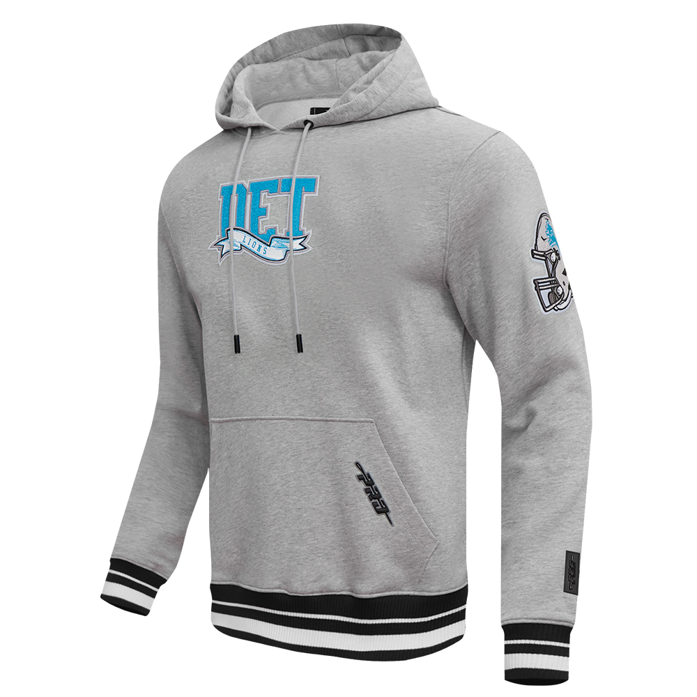NFL DETROIT LIONS TEAM PENNANTS MEN'S RIB FLEECE PULLOVER HOODIE (HEATHER GRAY/BLACK)