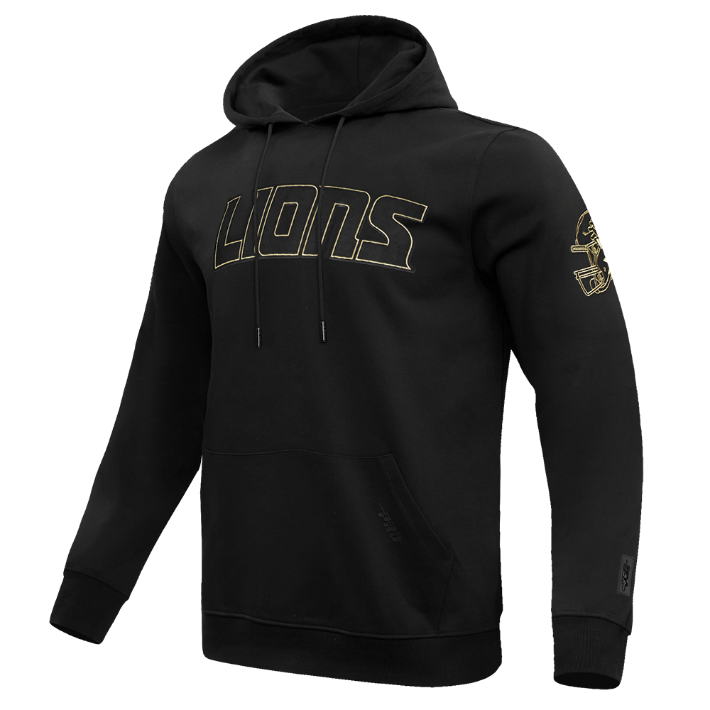 NFL DETROIT LIONS BLACK & GOLD MEN'S DOUBLE KNIT PULLOVER HOODIE (BLACK)