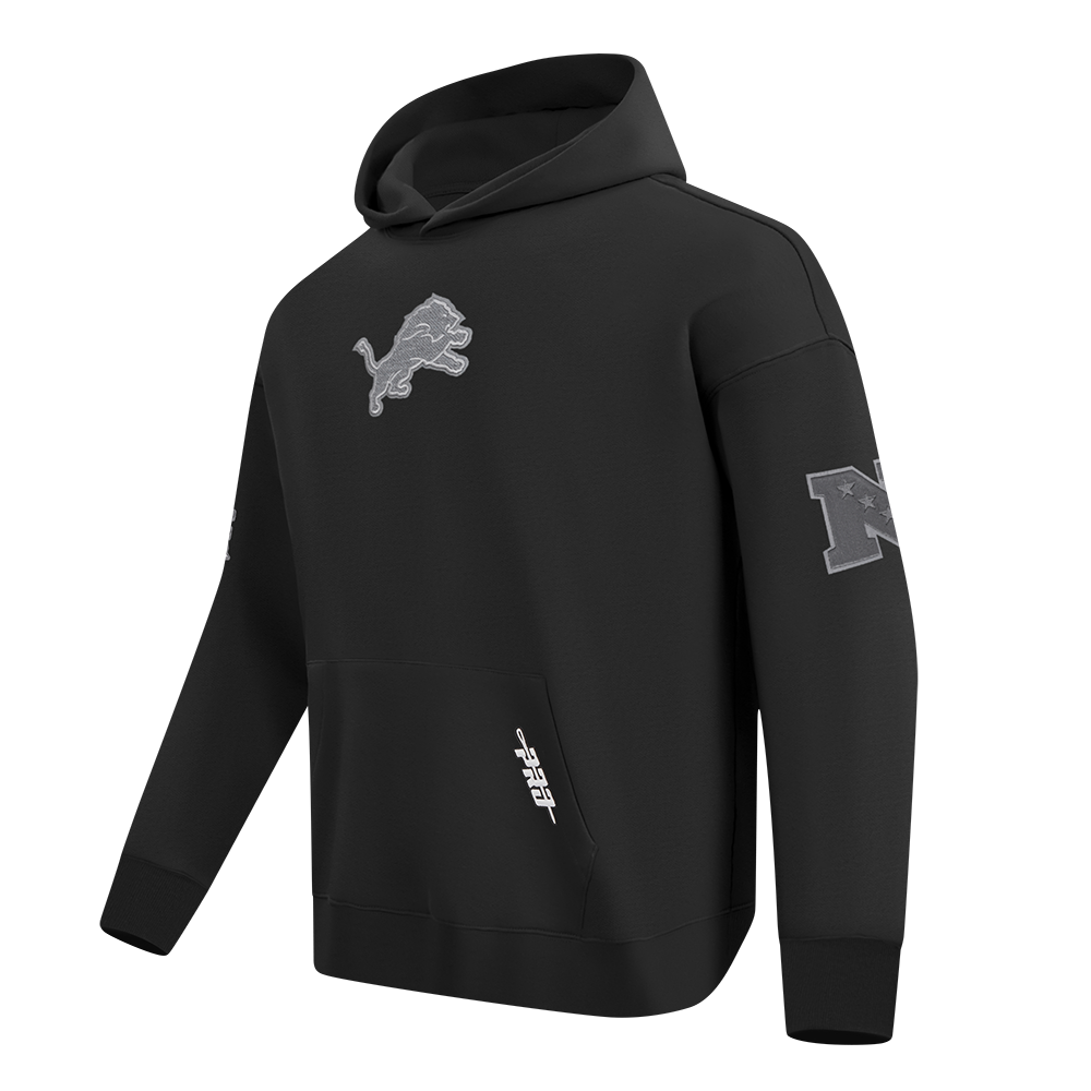 NFL DETROIT LIONS REVERSE FRENCH TERRY MEN'S DROP SHOULDER FLC PO HO (BLACK)