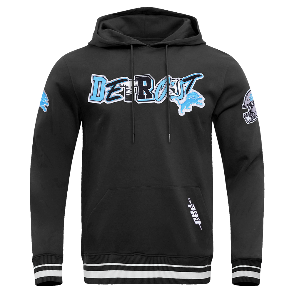 NFL DETROIT LIONS CITY RANSOM MEN'S RIB FLEECE PULLOVER HOODIE (BLACK)