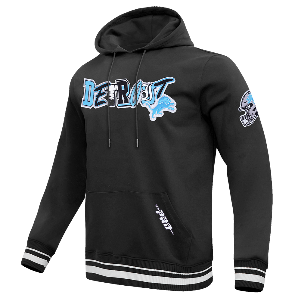 NFL DETROIT LIONS CITY RANSOM MEN'S RIB FLEECE PULLOVER HOODIE (BLACK)