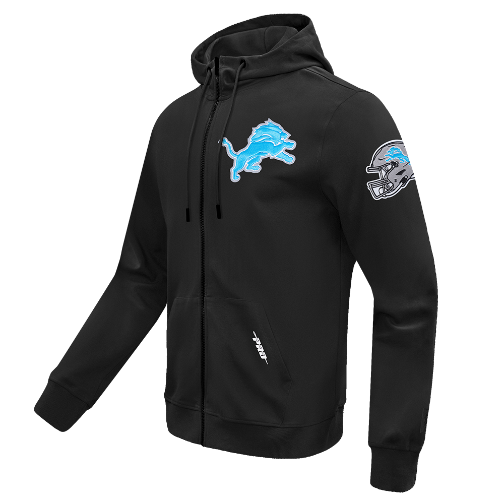 NFL DETROIT LIONS CLASSIC WIND SUIT MEN'S WOVEN FULL ZIP PULLOVER HOODIE (BLACK)