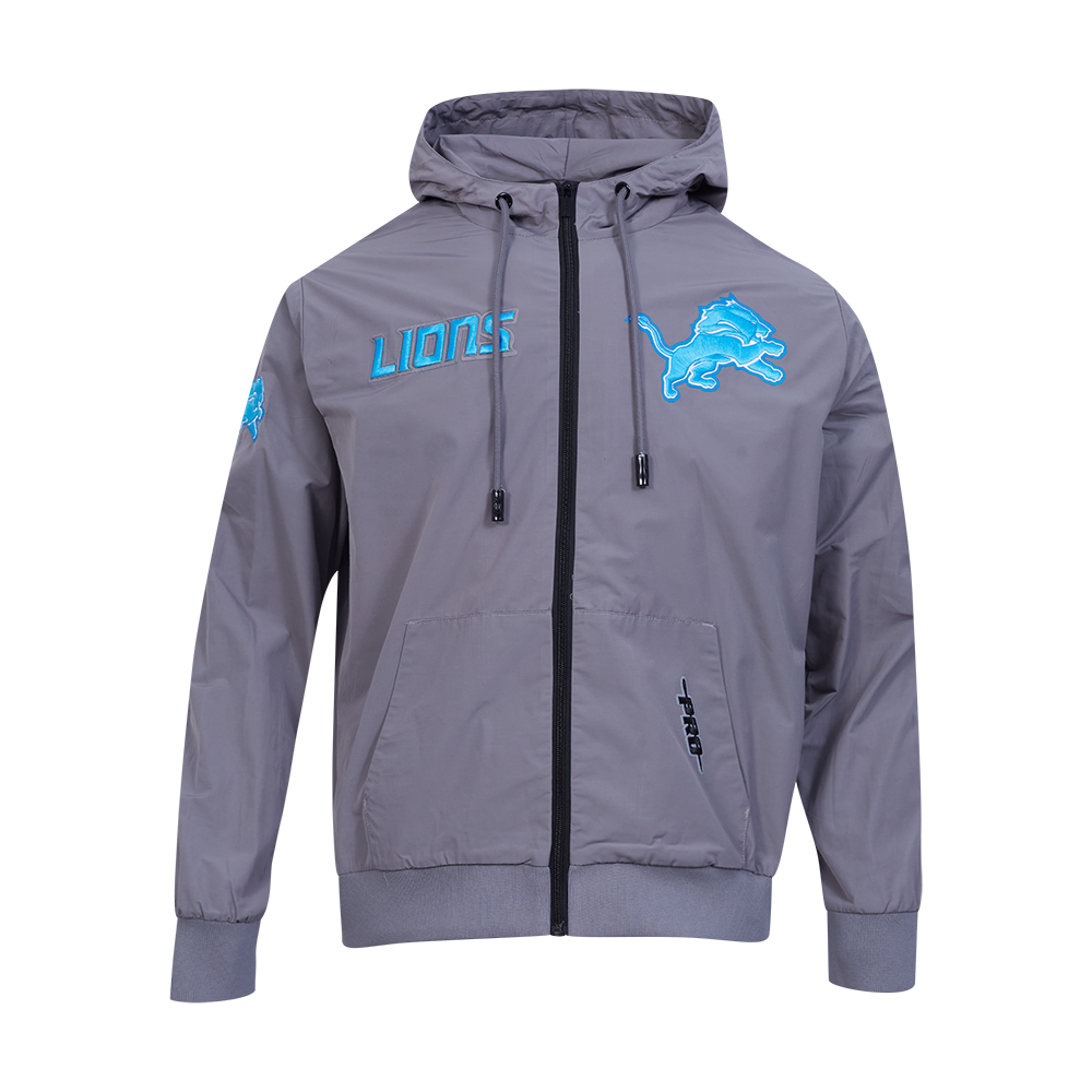NFL DETROIT LIONS CLASSIC WIND SUIT MEN'S WOVEN FULL ZIP PULLOVER HOODIE (GRAY)
