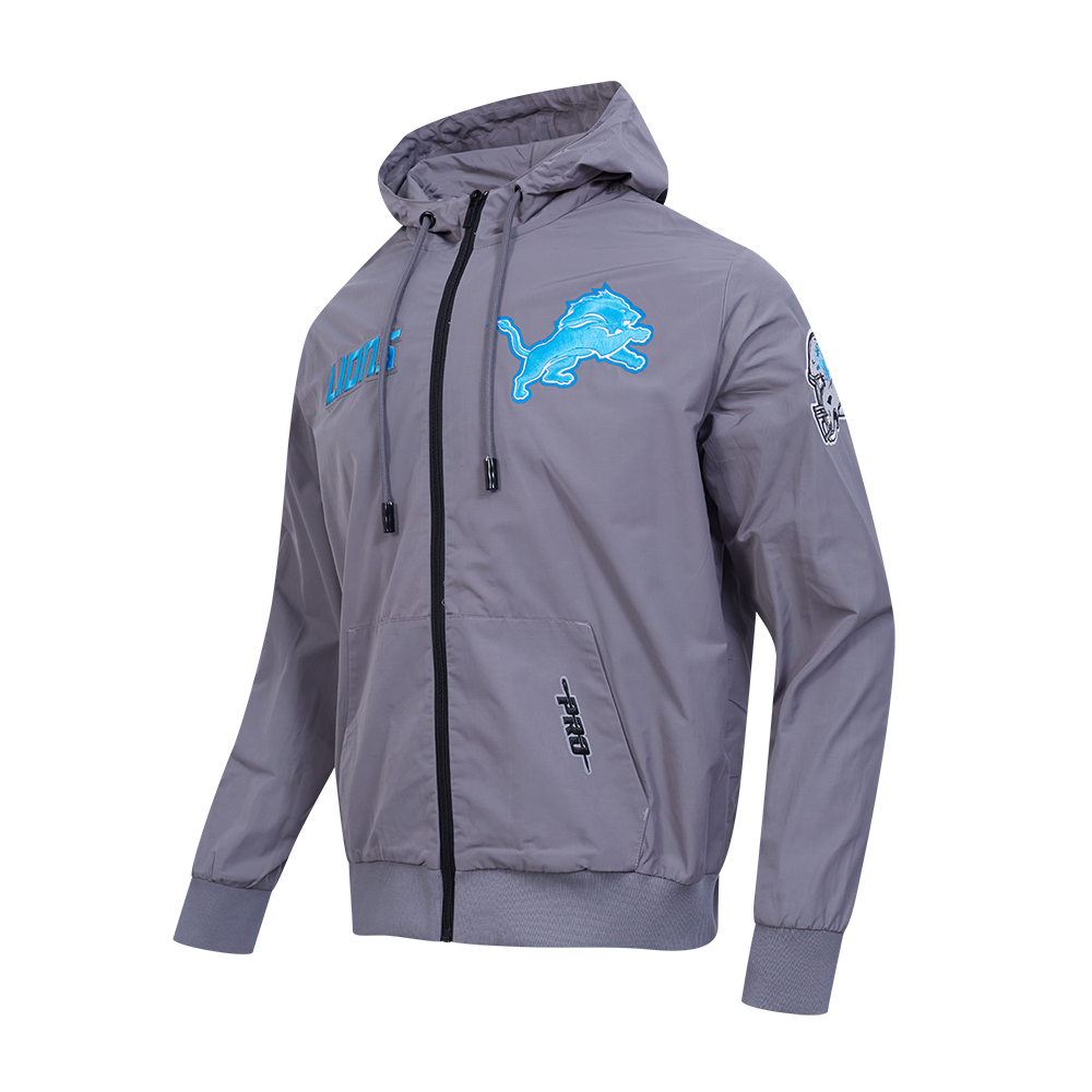 NFL DETROIT LIONS CLASSIC WIND SUIT MEN'S WOVEN FULL ZIP PULLOVER HOODIE (GRAY)