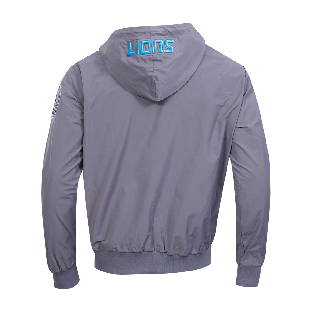 NFL DETROIT LIONS CLASSIC WIND SUIT MEN'S WOVEN FULL ZIP PULLOVER HOODIE (GRAY)