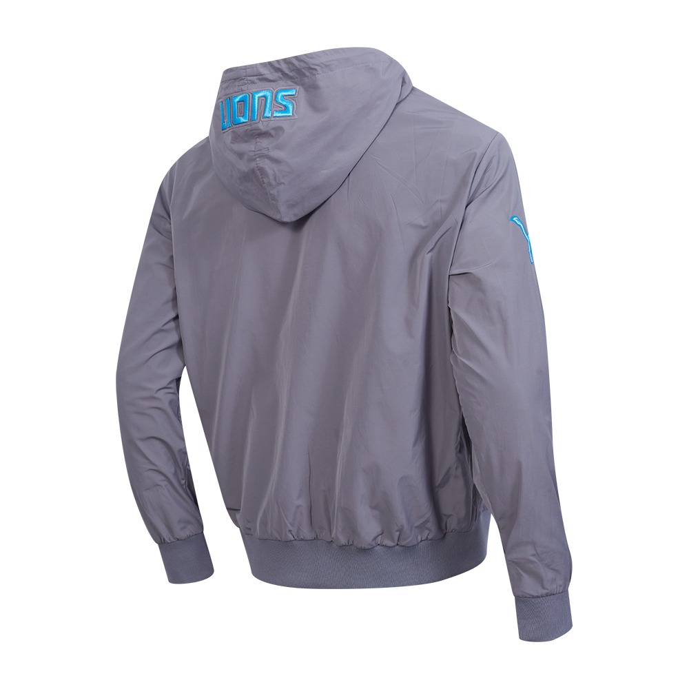 NFL DETROIT LIONS CLASSIC WIND SUIT MEN'S WOVEN FULL ZIP PULLOVER HOODIE (GRAY)