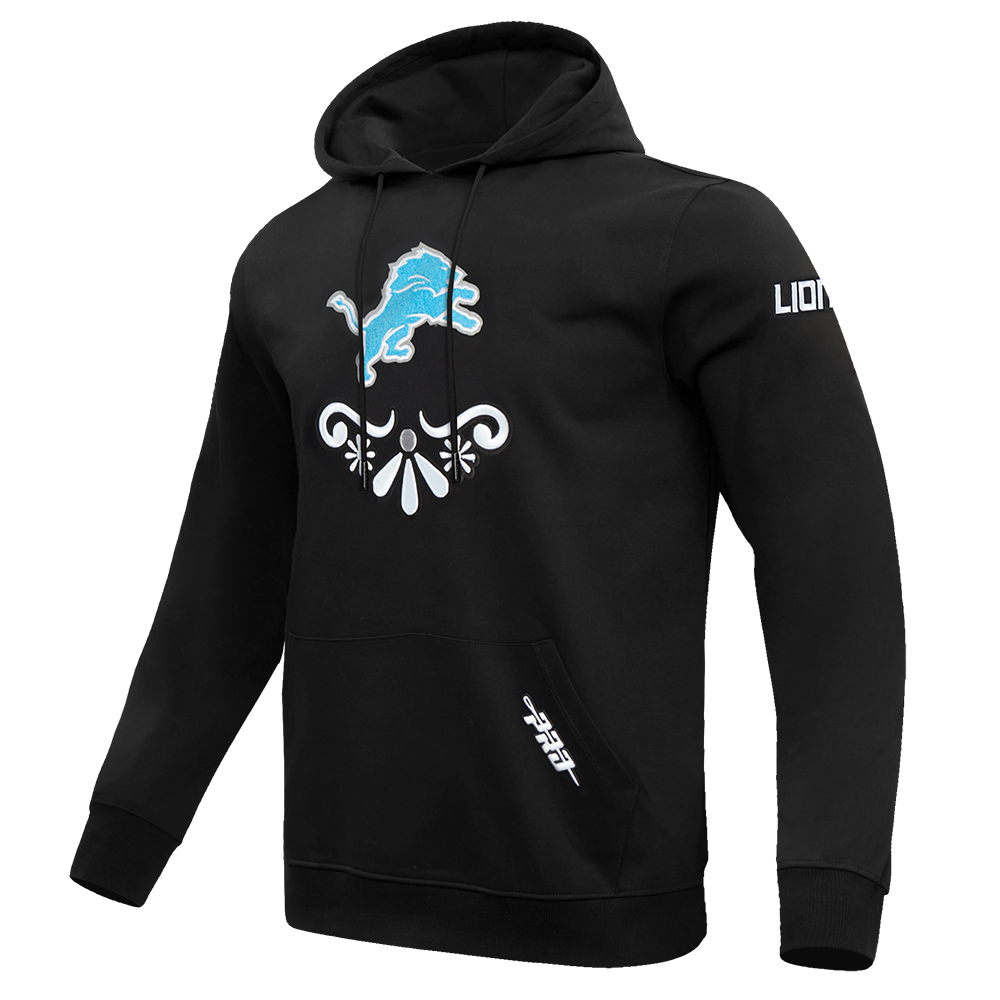 NFL DETROIT LIONS SUGAR SKULL MEN'S FLEECE PULLOVER HOODIE (BLACK)