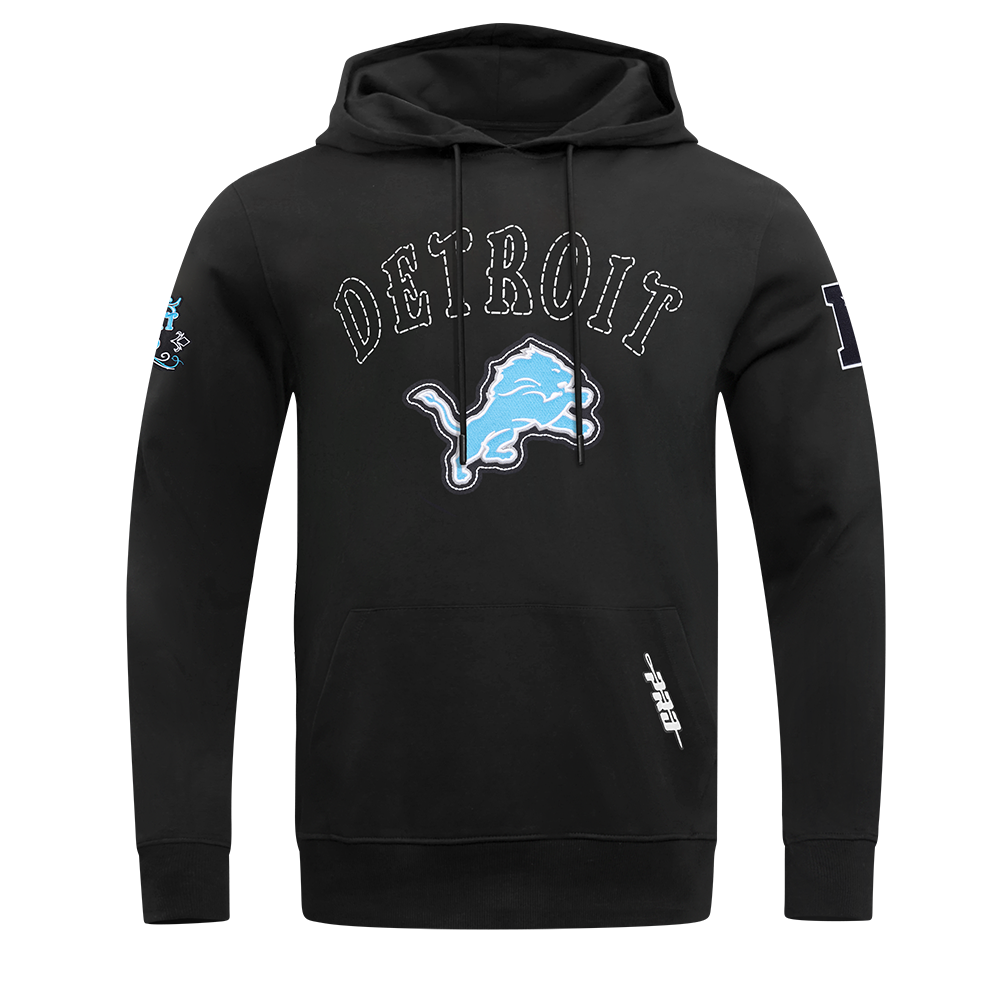 NFL DETROIT LIONS REBEL ATHLETICS MEN'S FLC PO HOODIE (BLACK)