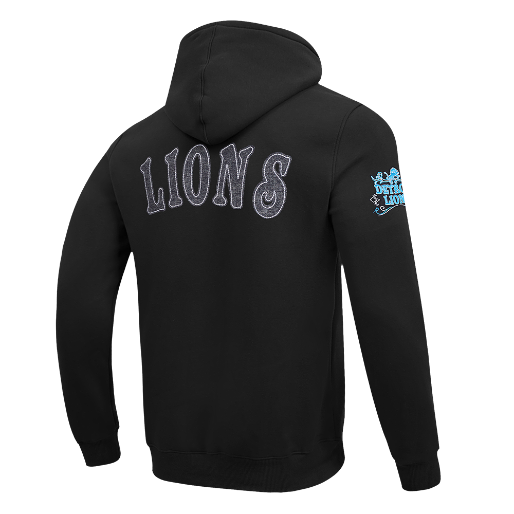 NFL DETROIT LIONS REBEL ATHLETICS MEN'S FLC PO HOODIE (BLACK)