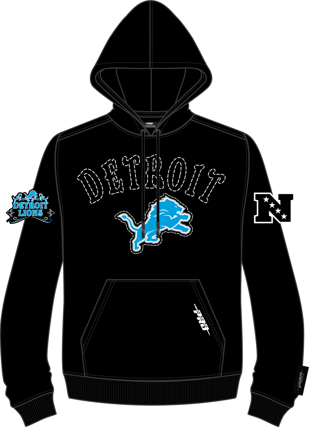NFL DETROIT LIONS REBEL ATHLETICS MEN'S FLC PO HOODIE (BLACK)