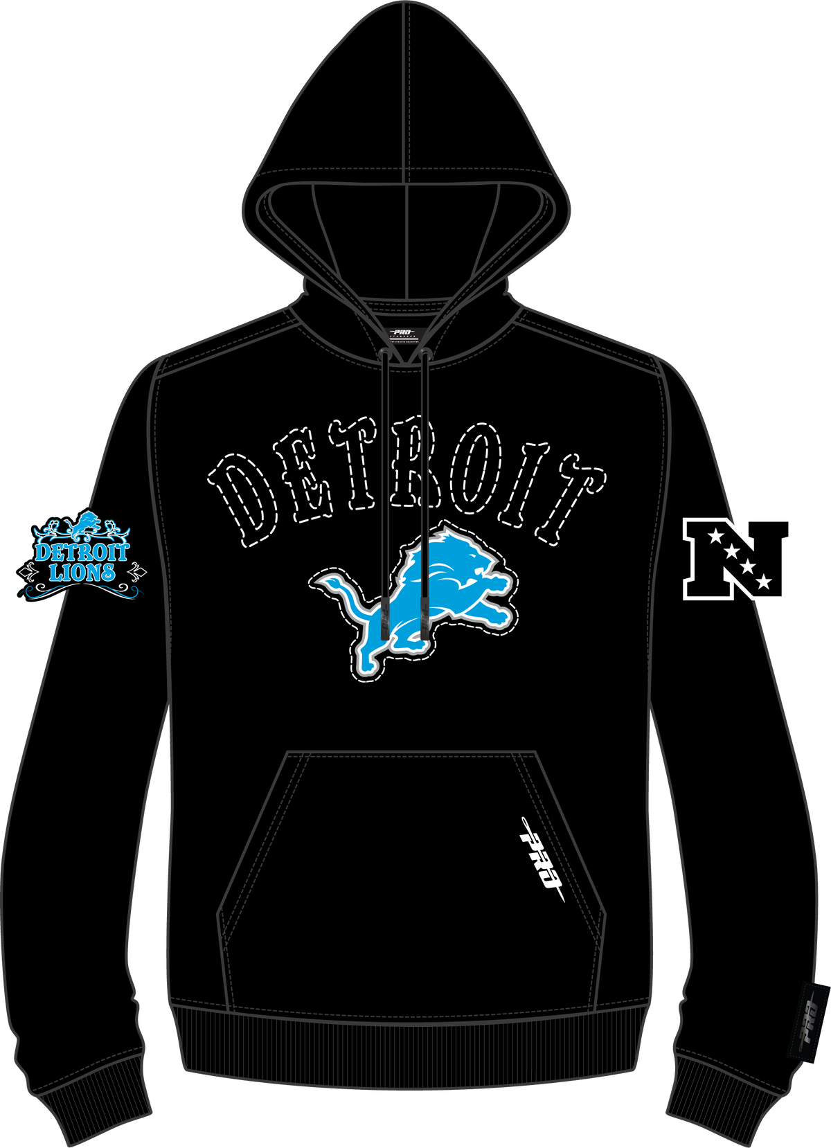 NFL DETROIT LIONS REBEL ATHLETICS MEN'S FLC PO HOODIE (BLACK)
