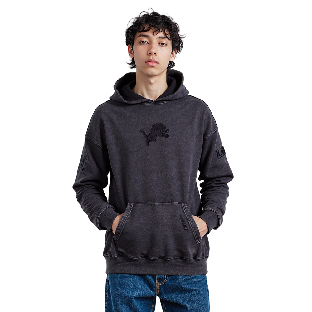 NFL DETROIT LIONS WASHED CLASSIC CHANDAIL À CAPUCHON POUR HOMME (NOIR DÉLAVÉ)