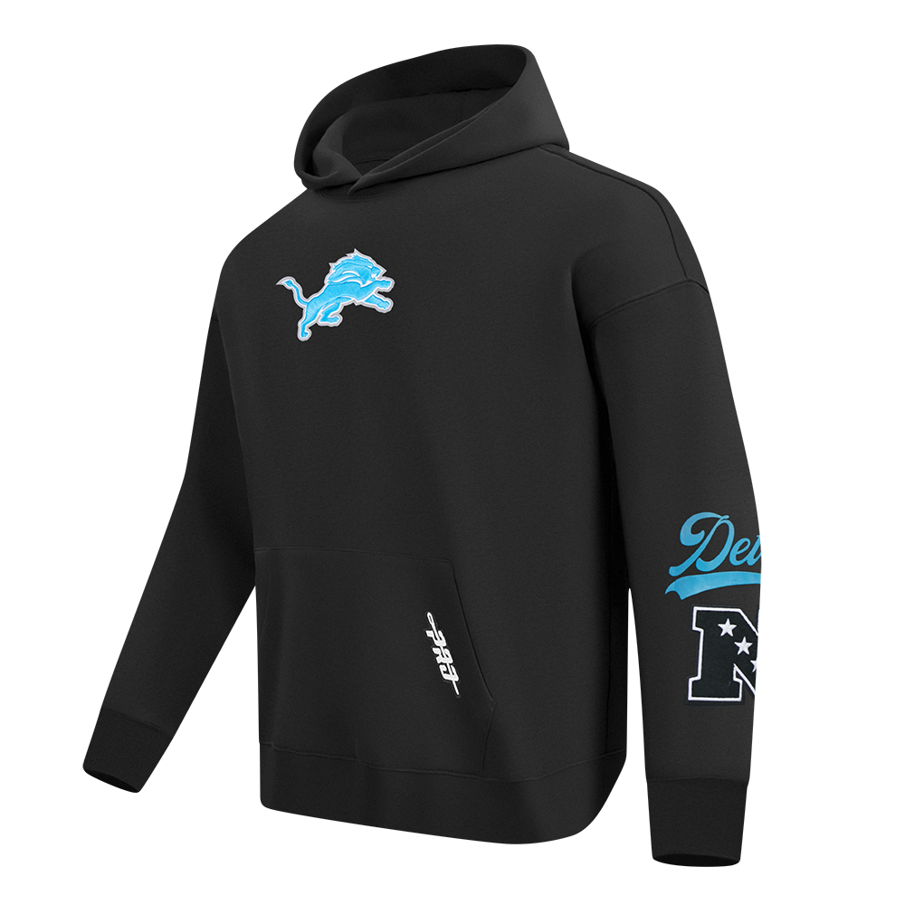 NFL DETROIT LIONS LIVING LARGE MEN'S DROP SHOULDER FLC PO HOODIE (BLACK)