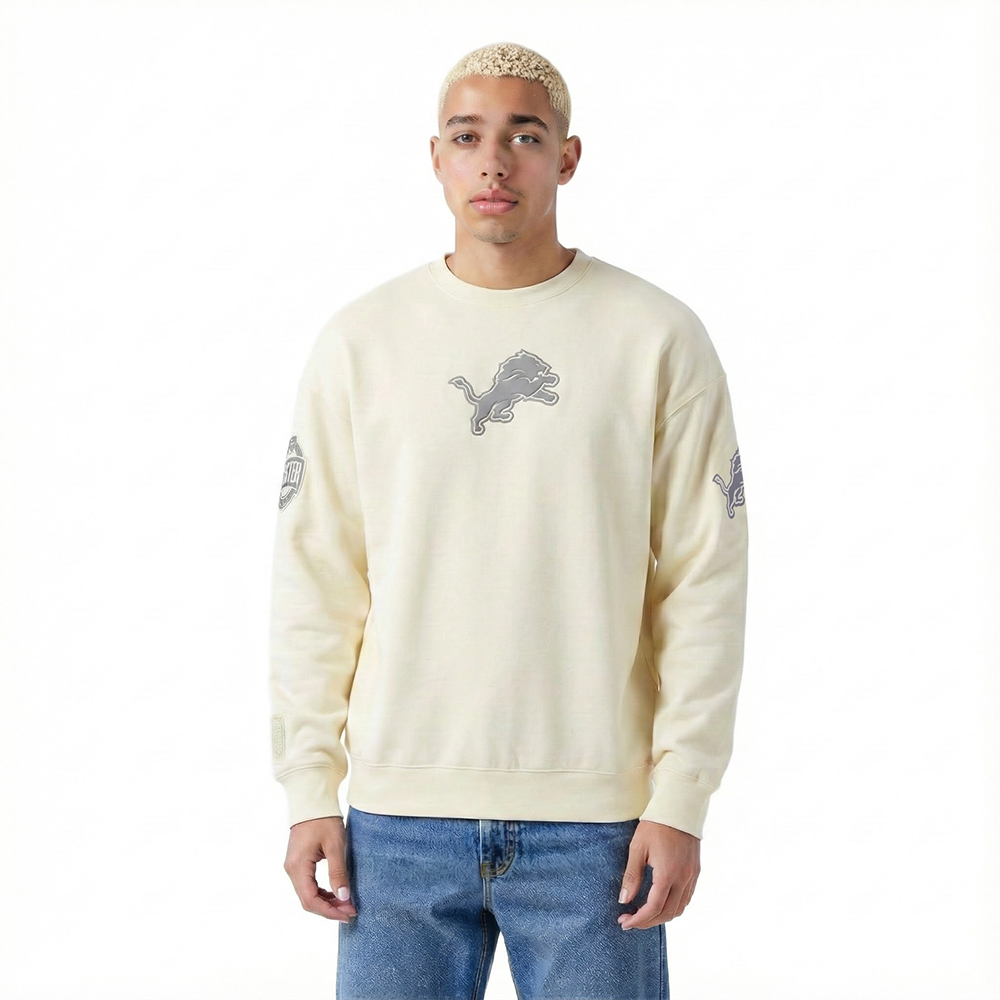 NFL DETROIT LIONS STREET TEAM MEN'S DROP SHOULDER FLC CREWNECK (EGGSHELL)