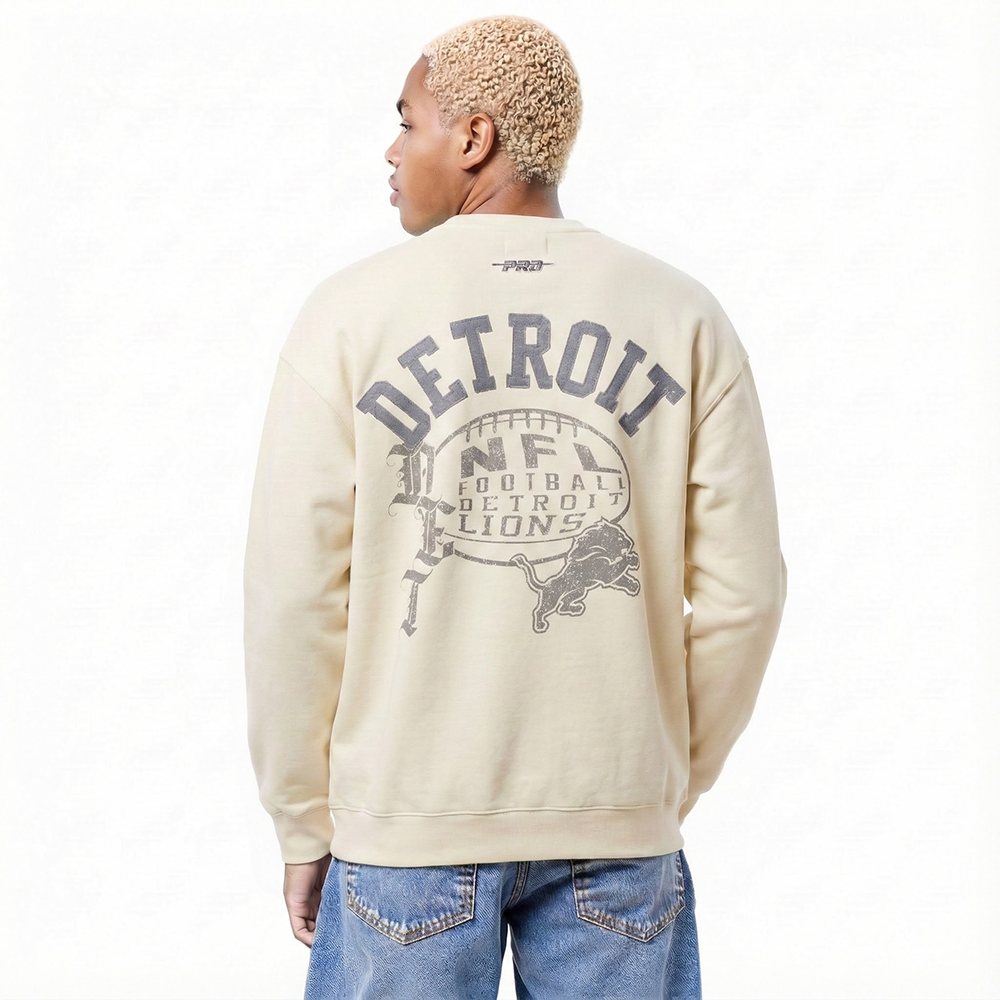 NFL DETROIT LIONS STREET TEAM MEN'S DROP SHOULDER FLC CREWNECK (EGGSHELL)