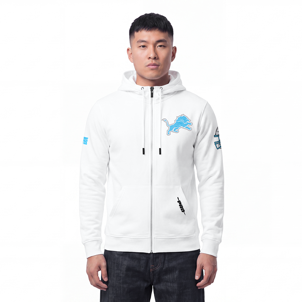 NFL DETROIT LIONS CLASSIC CHENILLE CHANDAIL À CAPUCHON À GLISSIÈRE POUR HOMME (BLANC)