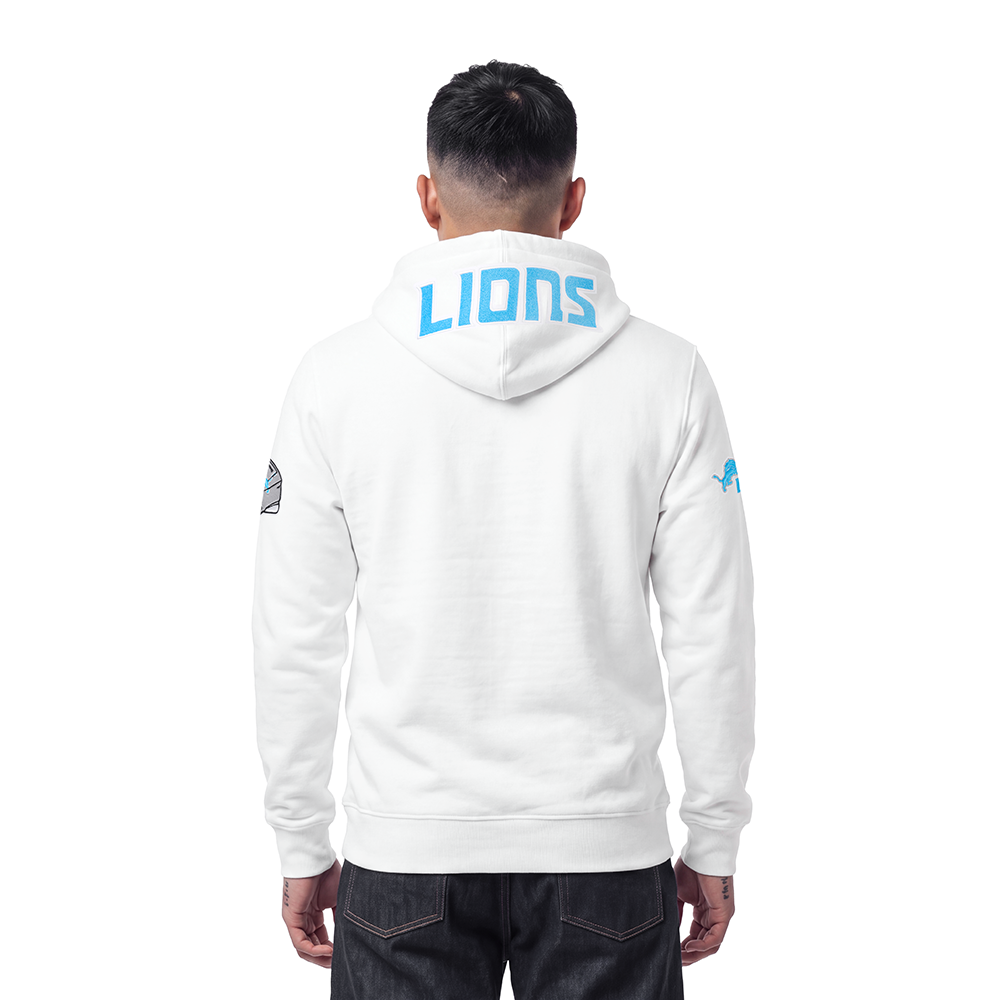 NFL DETROIT LIONS CLASSIC CHENILLE MEN'S FULL ZIP HOODIE (WHITE)