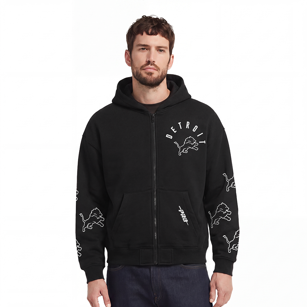 NFL DETROIT LIONS MEN'S FULL ZIP HOODIE (BLACK)