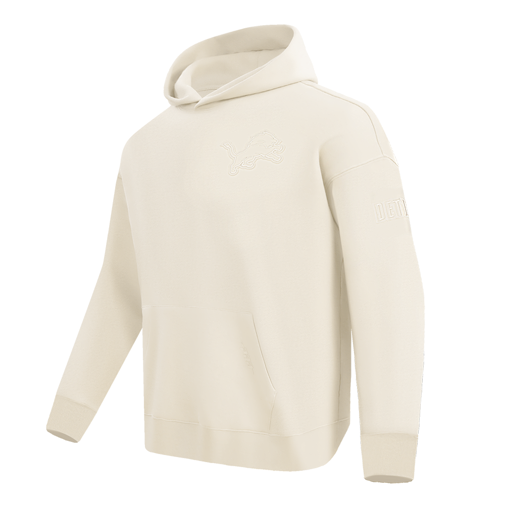 NFL DETROIT LIONS NEUTRAL DROP SHOULDER FLEECE PULLOVER HOODIE (EGGSHELL)